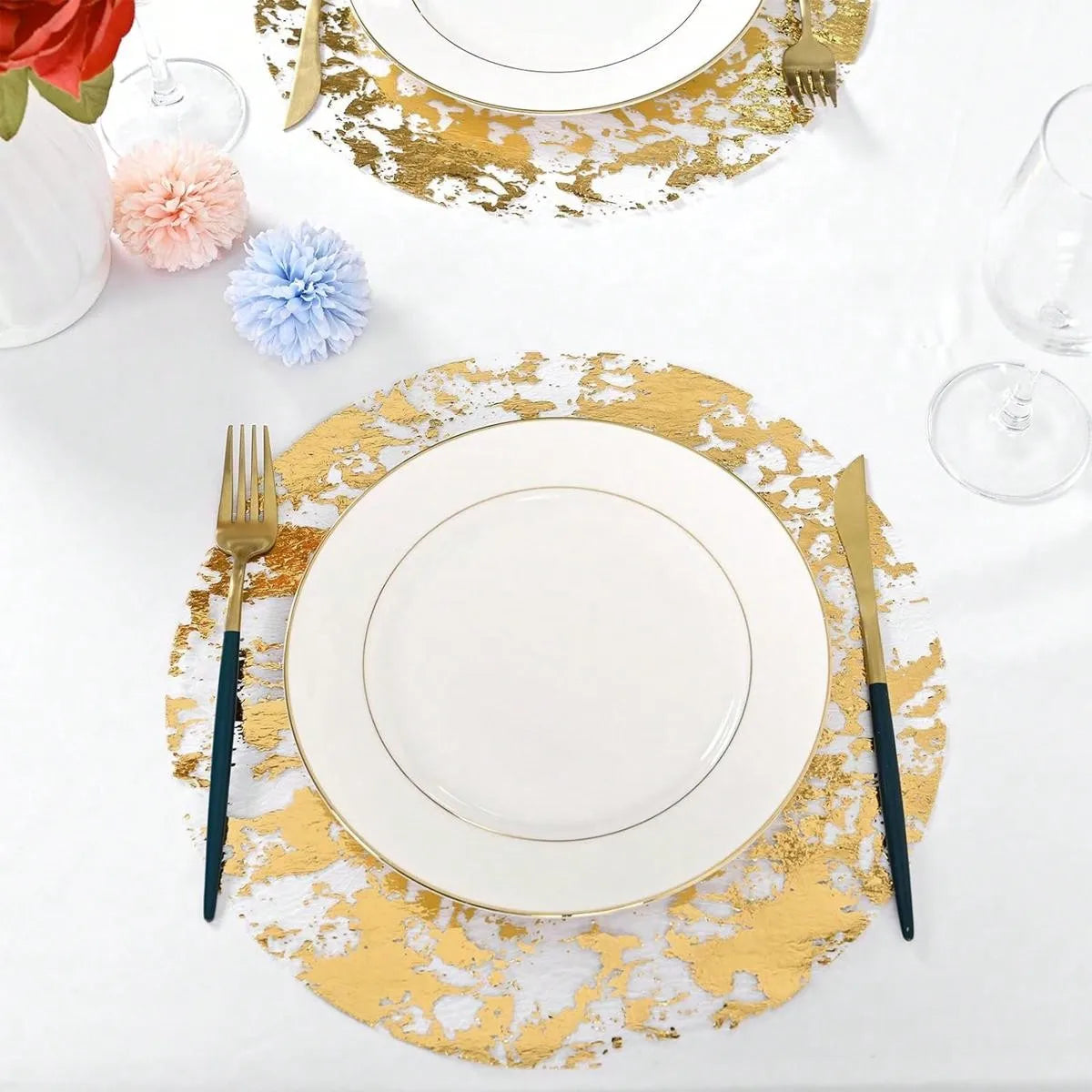 50/100/150/200pcs Disposable Gold Placemats, 13 Inch Gold Foil Mesh Mats, Dining Table Decoration for Christmas New Year Party Peaceful Pleasures Health and Wellness
