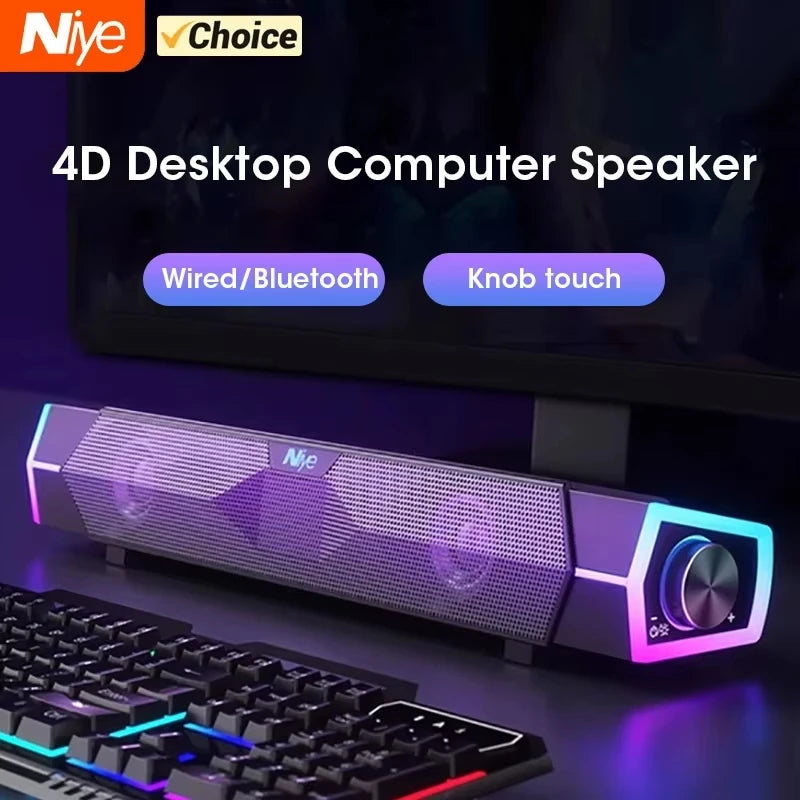 4D Stereo Sound Computer Speaker Bar Bluetooth Wired Subwoofer Audio For MacBook Laptop Notebook PC Music Player Peaceful Pleasures Health and Wellness