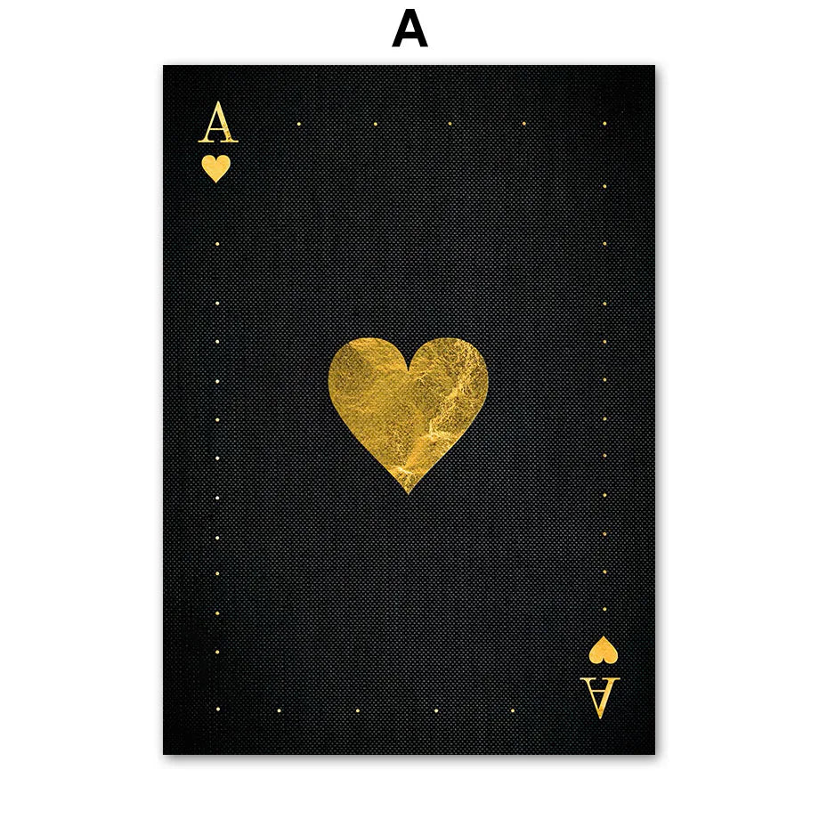 Golden Playing Cards Canvas Wall Art | Ace Spades Nordic Poster