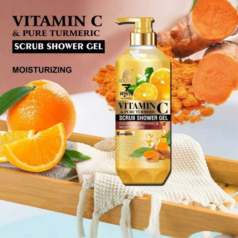 ROUSHUN VITAMIN C PURE TURMERIC SCRUB SHOWER GEL 1000ML Moisturizing and Moisturizing Skin Fragrance Preserving Large Capacity Peaceful Pleasures Health and Wellness