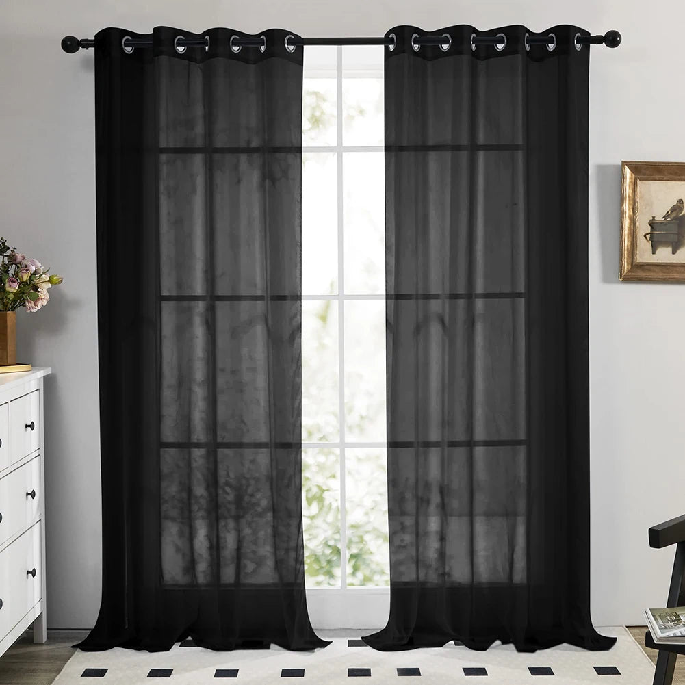 White Sheer Curtains Shading Solid Voile Window Drapes Transparent Tulle Curtain Luxury Chiffon Window Curtain Living Room Decor Peaceful Pleasures Health and Wellness Black 1 Panel 132X160CM