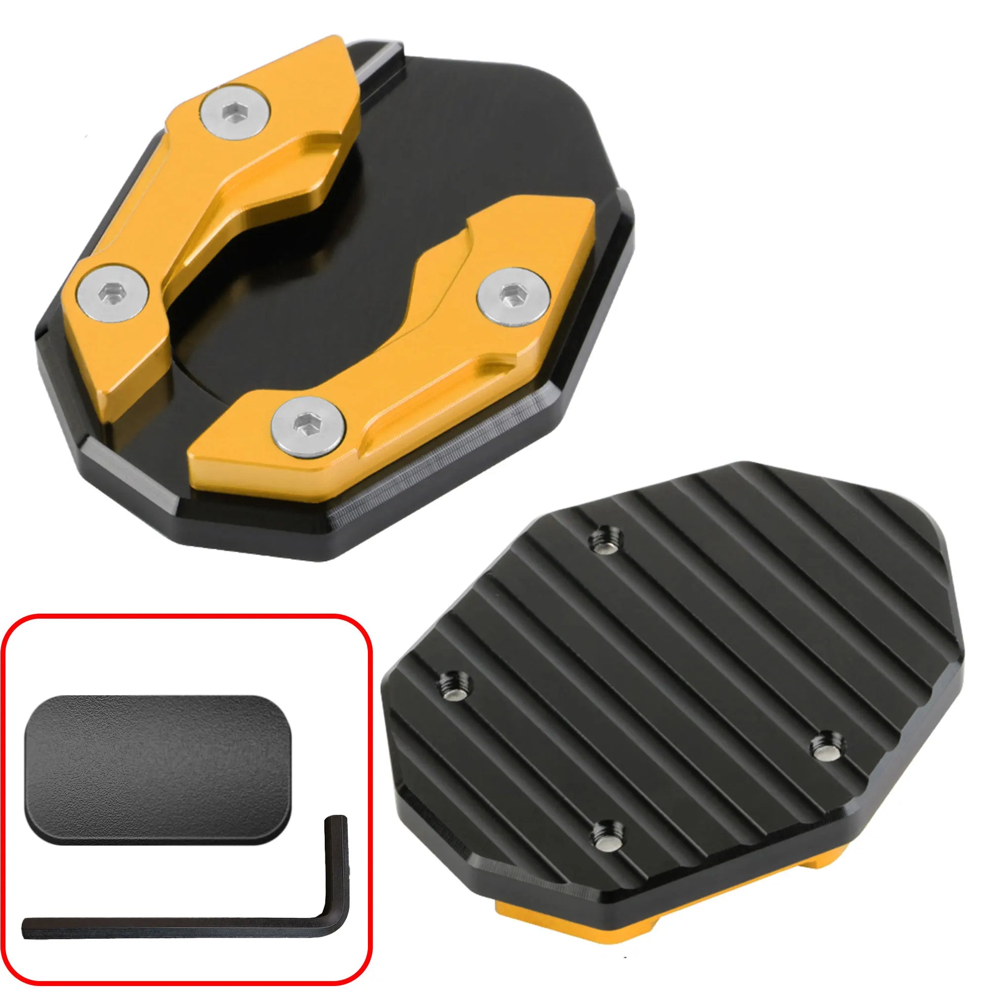 Motorcycle Side Stand Extension Kickstand foot Pad,Support Plate Helps Park Your Bike on Hot Pavement, Grass, Soft Ground Peaceful Pleasures Health and Wellness Golden
