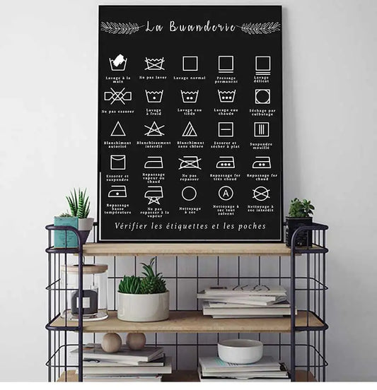 Art Picture Canvas Painting Laundry Room Decor French Symbol Sign Prints Black and White Affiche Buanderie Wall Peaceful Pleasures Health and Wellness