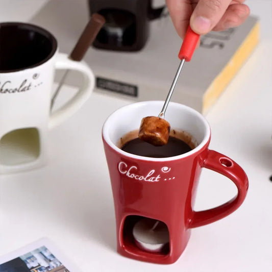 New Small Fondue Mug Set Personal Mini Fondue Pots Chocolate Cheese Ice Cream Fondue Maker Kit Individual Butter Melter Cup Peaceful Pleasures Health and Wellness