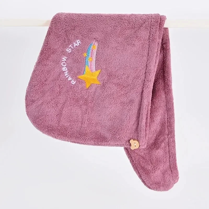 1pc Quickly Dry Hair Hat Super Absorbent Soft Bathroom Women Head Towels Girls Cute Hair Towel Hair Dry Wrap Bonnets Peaceful Pleasures Health and Wellness star