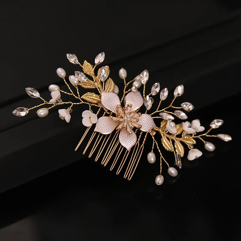Bridal Flower Pearl Hair Comb Elegant Side Bun Wedding Accessory Peaceful Pleasures Health and Wellness