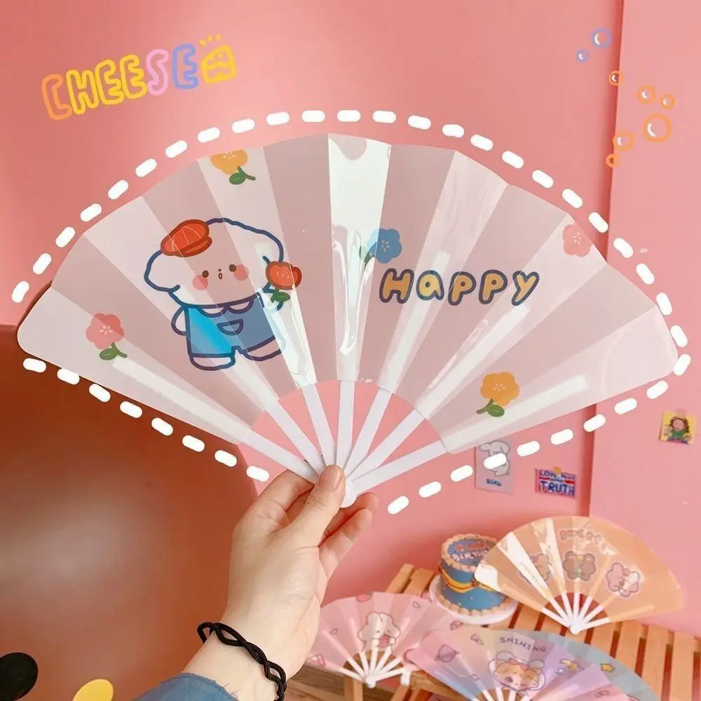 Portable Cartoon Folding 7-fold Fan Gifts PP Hand Held Fan Home Decoration Plastic Cartoon Folding Fan Peaceful Pleasures Health and Wellness