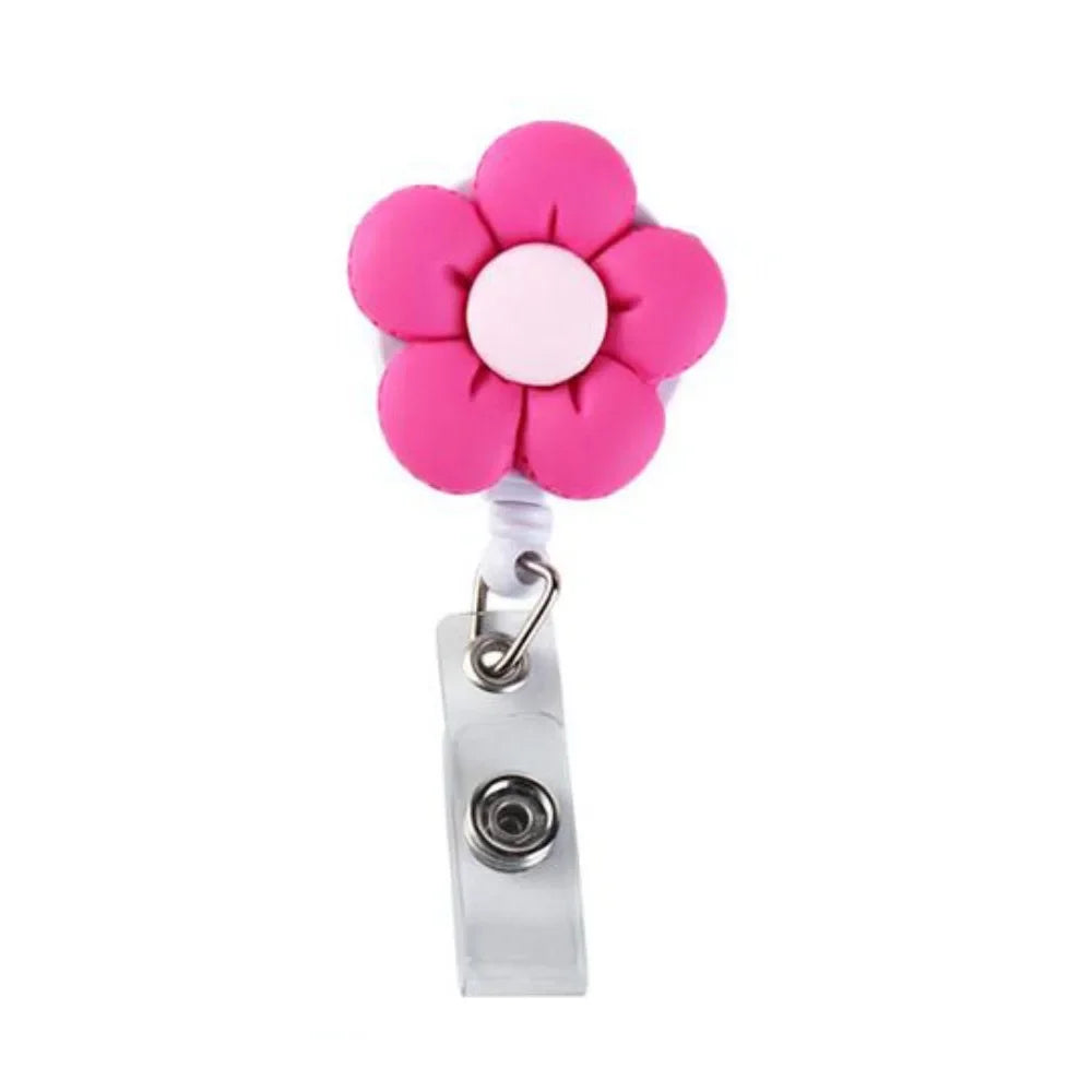 Cute Chest Card Flower Work Card Clip Keys Lanyard ID Card Clips Name Card Holder Nurse Badge Holder Retractable Badge Reel Peaceful Pleasures Health and Wellness Rose red