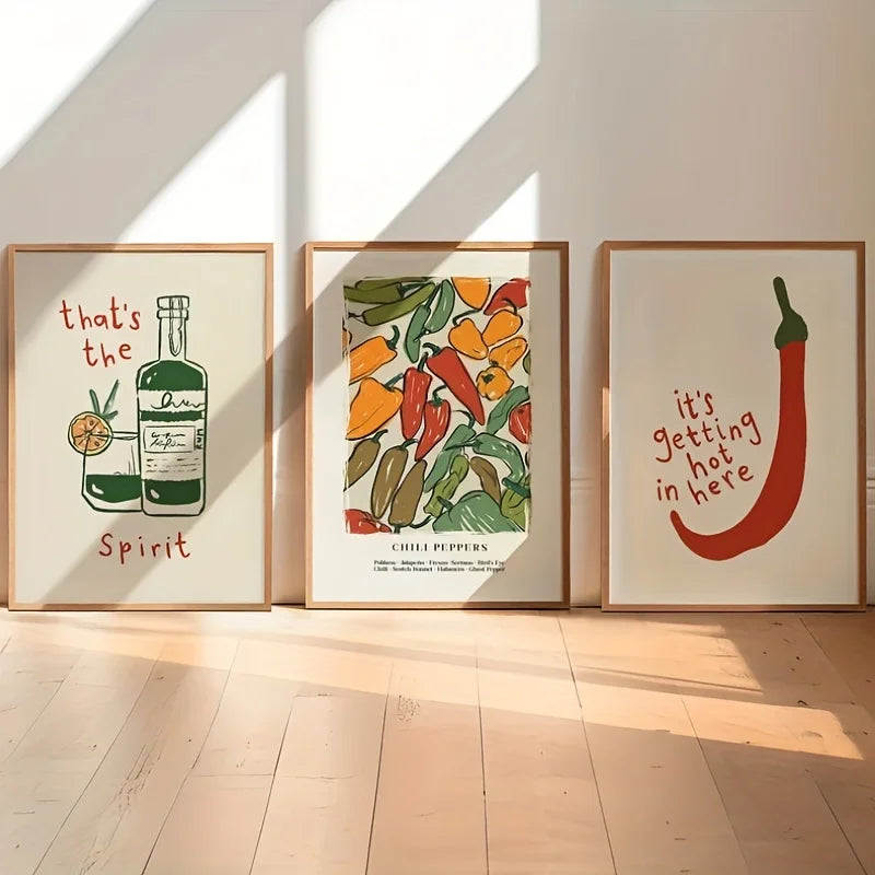 3-Piece Retro Chili Pepper Canvas Wall Art Prints – Kitchen Decor Canvas Wall Art Peaceful Pleasures Health and Wellness 20x30cm No Frame ZLH11312-3pcs