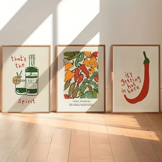 3-Piece Retro Chili Pepper Canvas Wall Art Prints – Kitchen Decor Canvas Wall Art Peaceful Pleasures Health and Wellness 20x30cm No Frame ZLH11312-3pcs