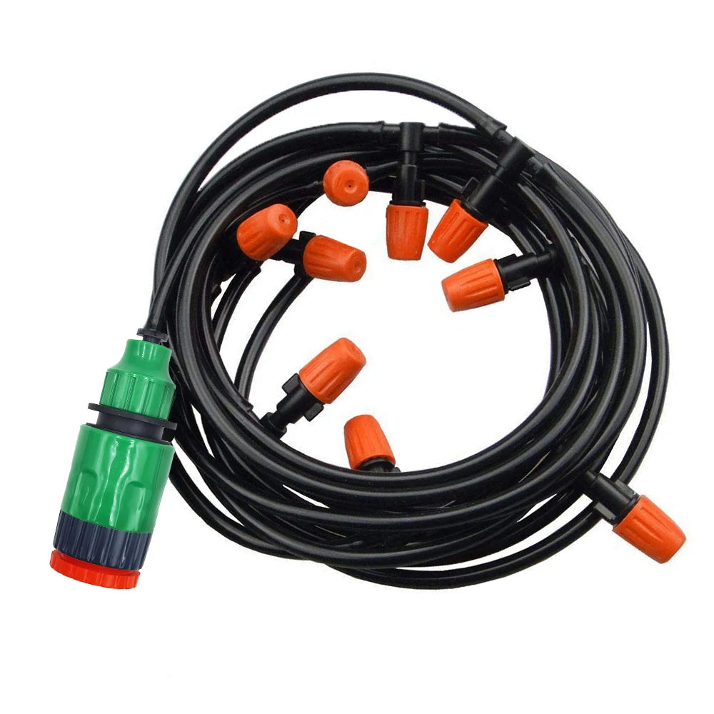 Fog Nozzles Irrigation Kit 5M-20M Garden Automatic Spray Misting Plant Watering System with 4/7 PE Hose and Connector Peaceful Pleasures Health and Wellness