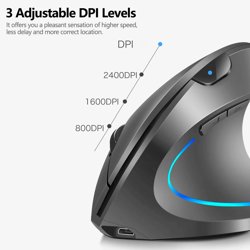 Arealer Wireless Vertical Ergonomic Mouse | 3 DPI, RGB