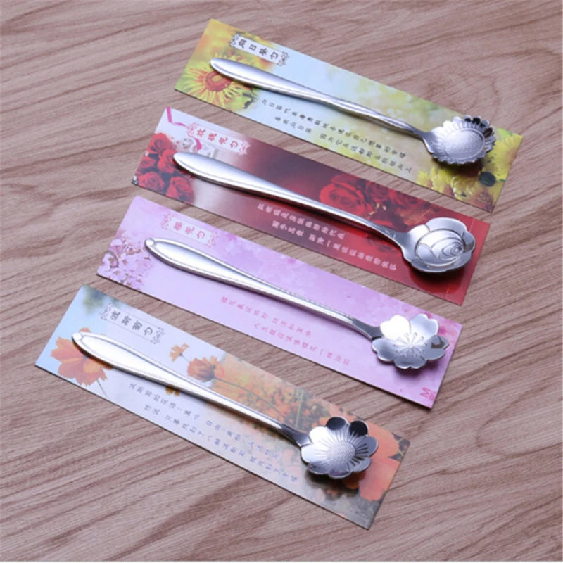 8Pcs/Set Flowers Design Gold Spoon Long Handle Dessert Tea Coffee Mixing Spoon Stainless Steel Vintage Teaspoons Drink Tableware Peaceful Pleasures Health and Wellness