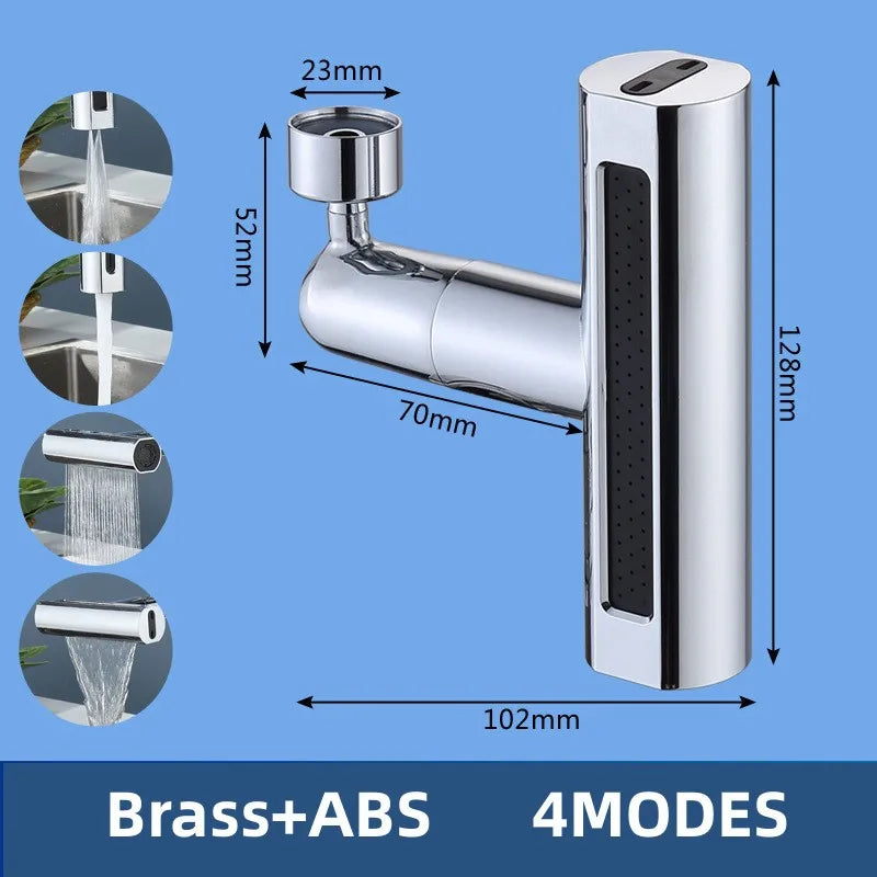 720° Waterfall Faucet Adapter – 4 Modes, Splash-Proof & Water-Saving