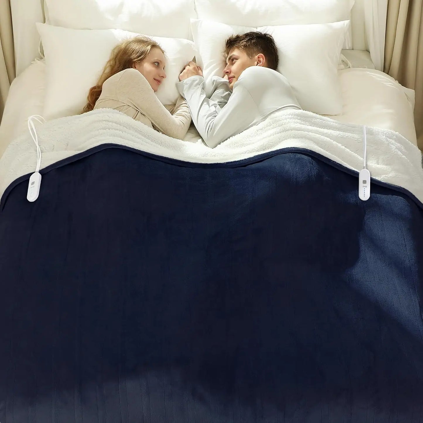 Queen Heated Blanket – Dual Control, 5 Heat Levels, Auto Off, Navy Electric Blanket Peaceful Pleasures Health and Wellness United States