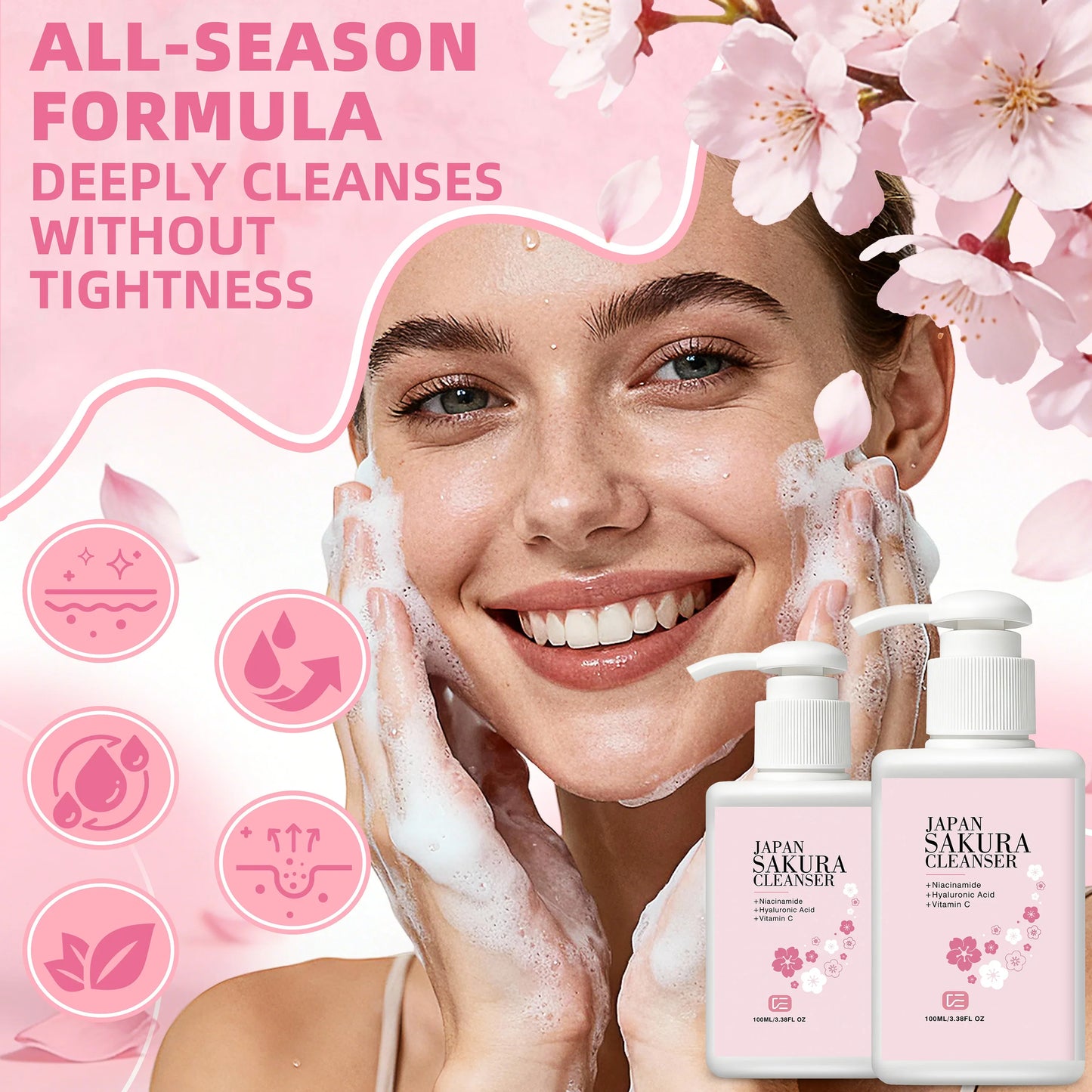 veérenae Japan Sakura Facial Cleanser 2pc – All Skin Types