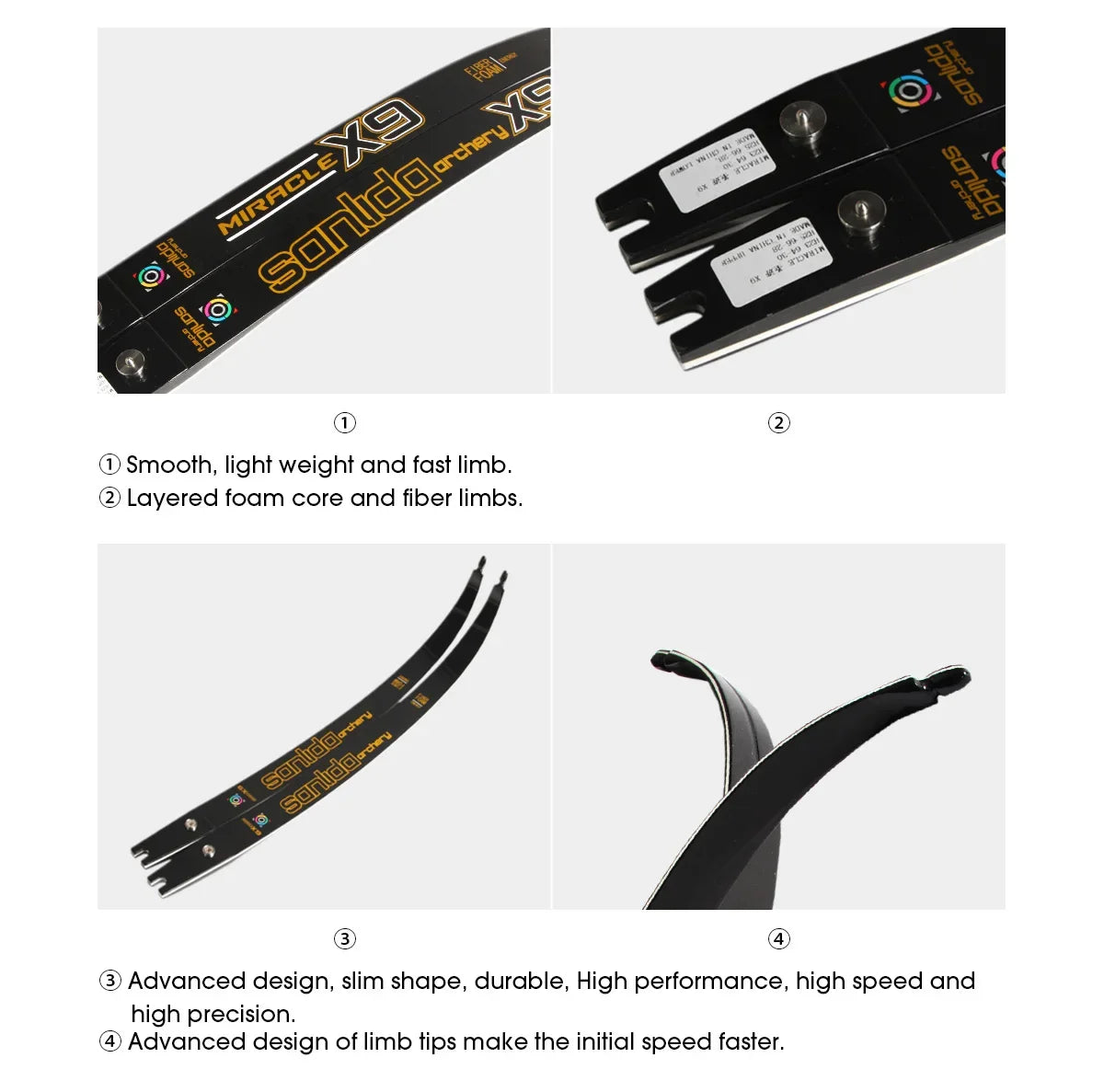 Sanlida Bow Limb Archery Miracle X8 X9 X10 ILF Limbs 14-46 LBS 66 68