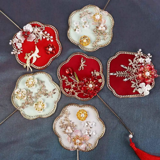 Vintage Chinese Silk Fan with Tassels & Pendant | Bridal Wedding Decorative Silk Fan Oasis Select