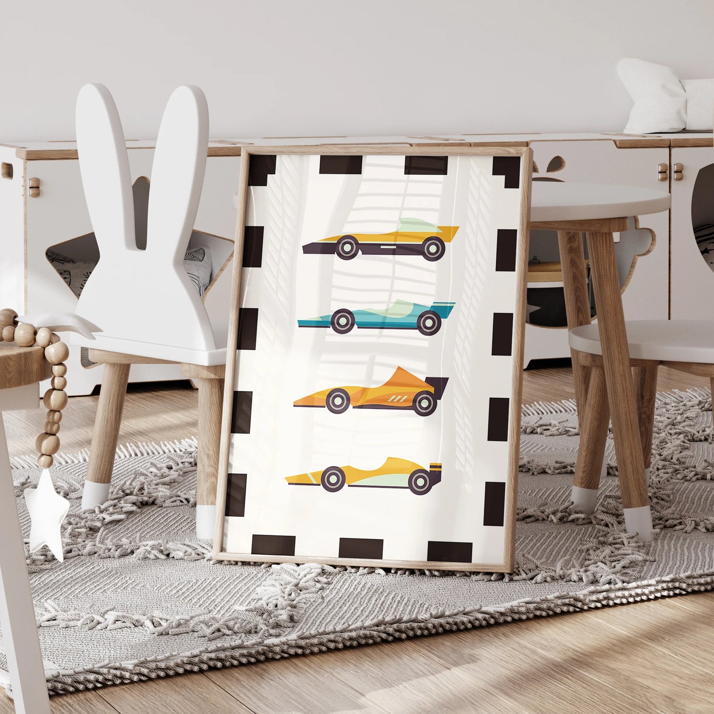 Personalized Cartoon Racing Canvas Wall Art 3-Piece Kids Room
