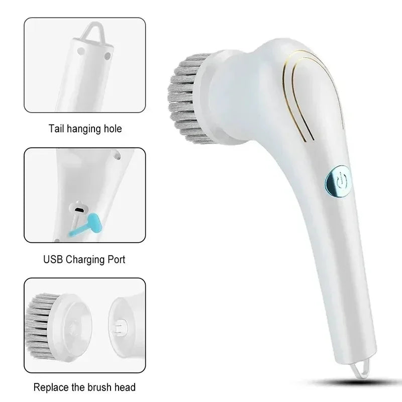5-in-1 Electric Cleaning Brush | Kitchen & Bathroom Scrubber