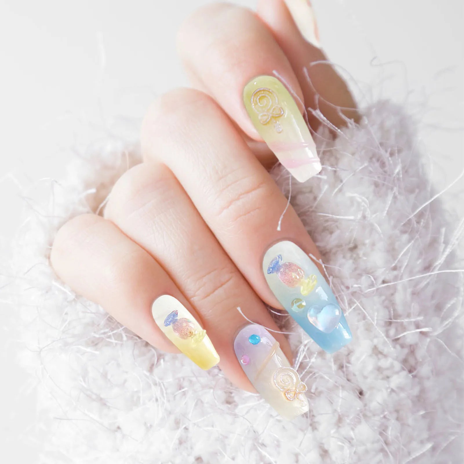 Korean Candy Crystal Press On Nails – Colorful Handmade Set Press On Nails Peaceful Pleasures Health and Wellness
