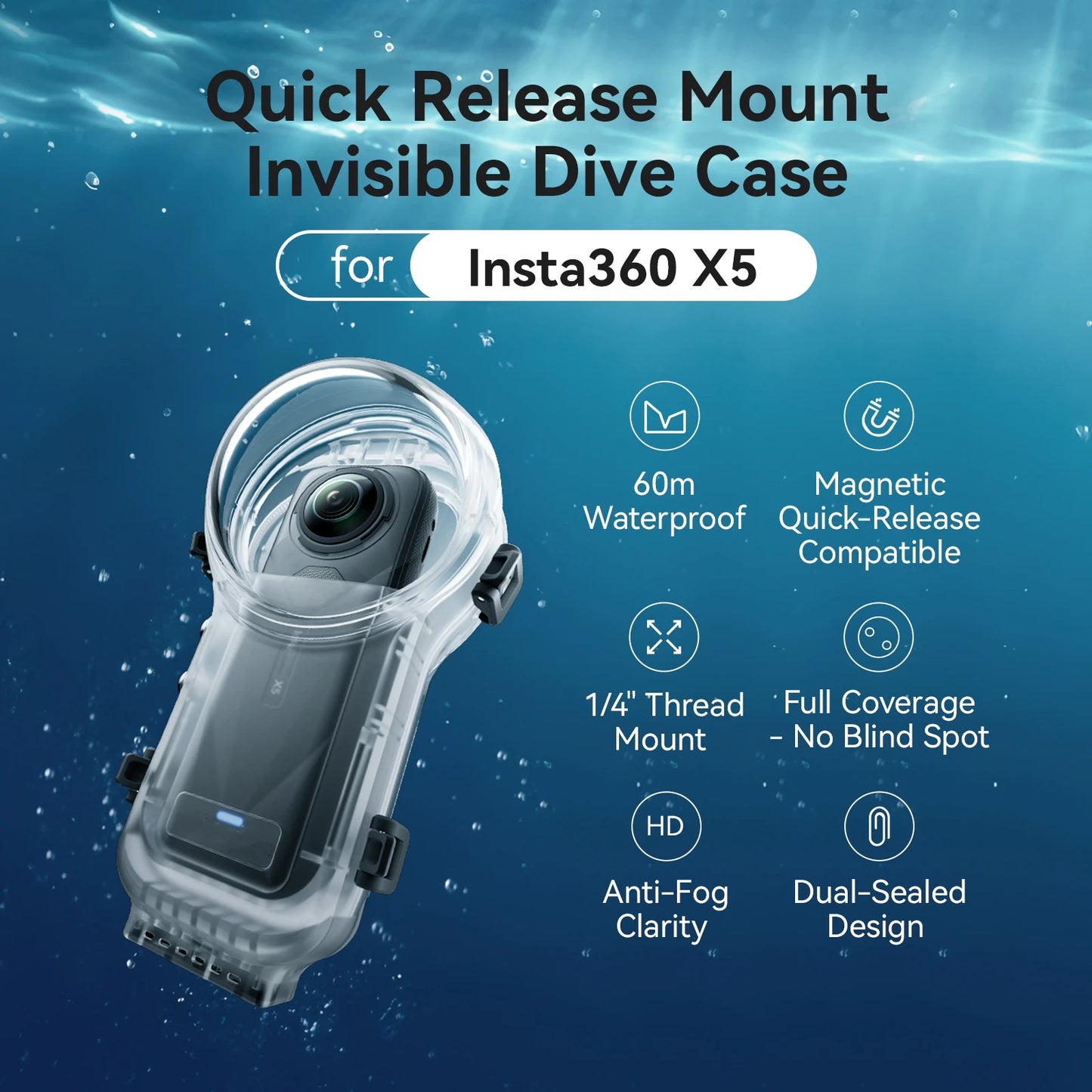 60m Deep Waterproof Sturdy Case High Quality Seals Dive Case For Insta360 X5 Quick Release Full Stealth Dive Case Accessories Peaceful Pleasures Health and Wellness