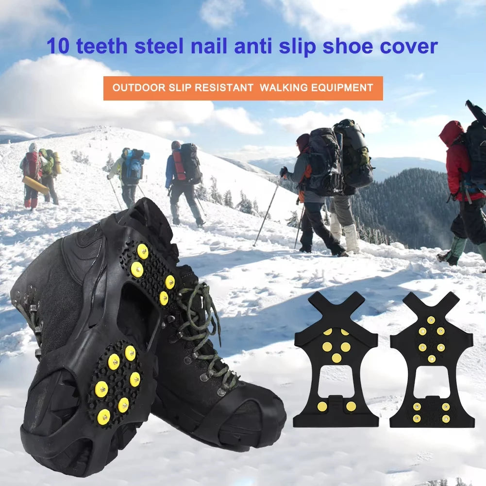 10 Steel Studs Crampons Snow Grips Cleats for Ice and Snow Anti-Slip Rubber Traction Cleats Hiking Walking Climbing Jogging Peaceful Pleasures Health and Wellness
