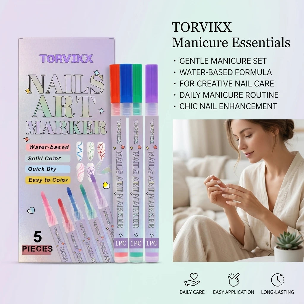 Water-Based Nail Art Markers Set | 5pc Quick Dry Pens Nail Art Pens Peaceful Pleasures Health and Wellness