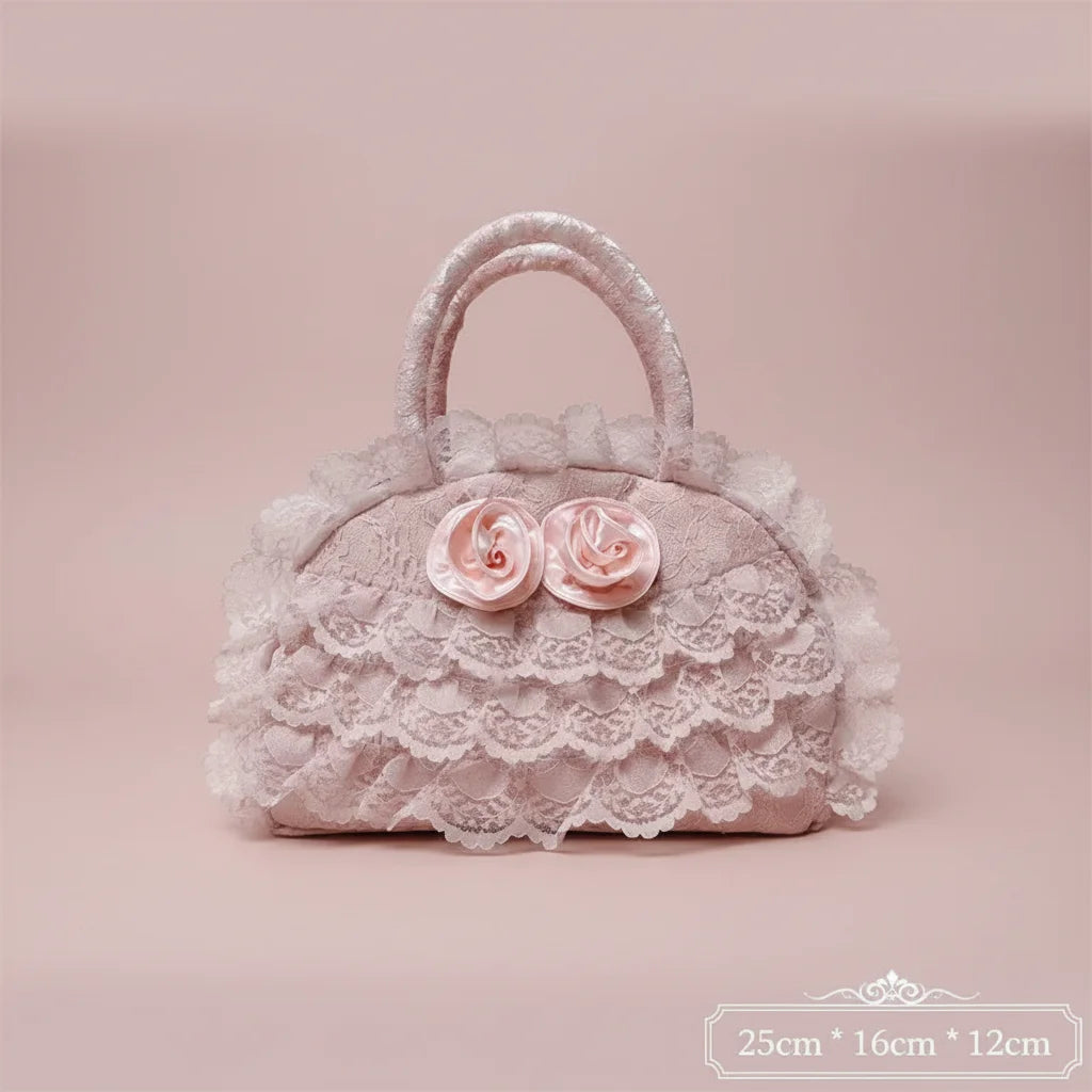 Women Retro Style Handbag With Lace Ruffled Trim For Daily Travle Peaceful Pleasures Health and Wellness