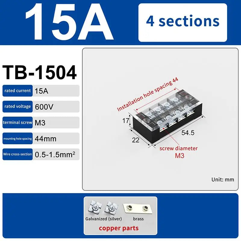 Versatile Dual Row Barrier Screw Terminal Block Wire Connector 15A 600V For TB Series 3 4 5 6 8 10 12 15 Positions Ways Peaceful Pleasures Health and Wellness TB1504