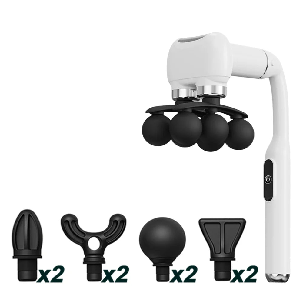 6-Heads Handhel Fascia Gun High Frequency Vibration Body Massage Gun Neck Shoulder Waist Back Handle Massager Fascia masajeador Peaceful Pleasures Health and Wellness WHITE