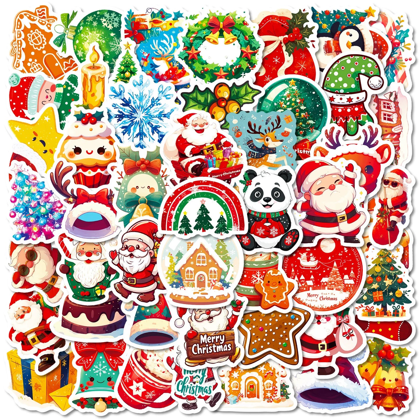 Bview Art Christmas Stickers Cartoon Santa Hat Reindeer Waterproof