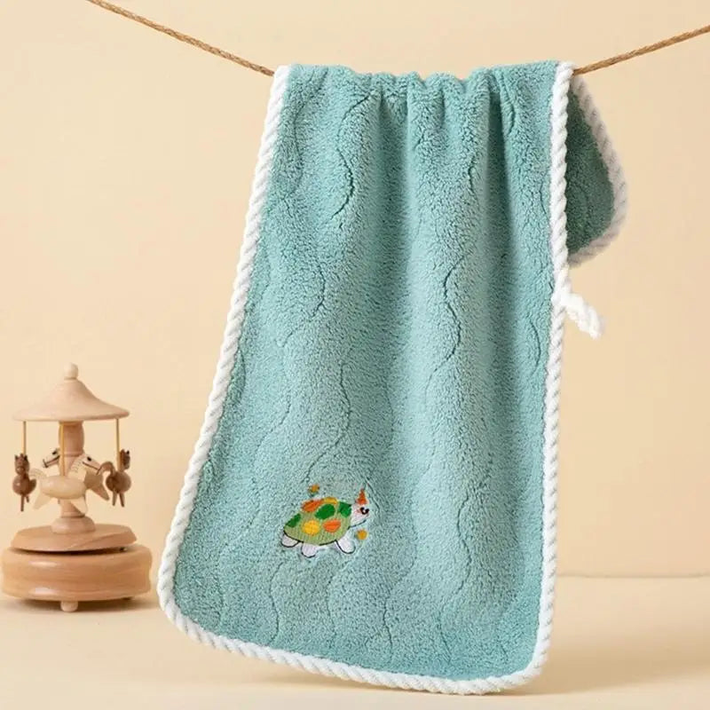 Kids Coral Fleece Washcloth | Animal Embroidery Quick-Dry Towel