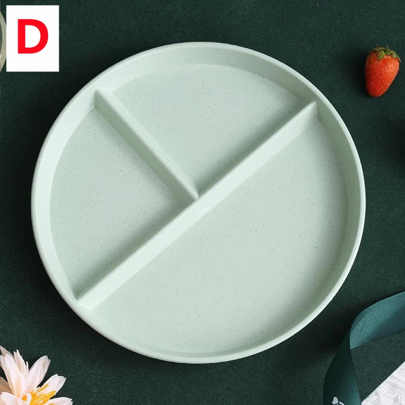 Three-Grid Eco-Friendly Wheat Straw Divided Plate Fruit Salad Food Tray Dinner Plate Compartment Plate Kitchen Dinnerware Plates Peaceful Pleasures Health and Wellness D 22cm