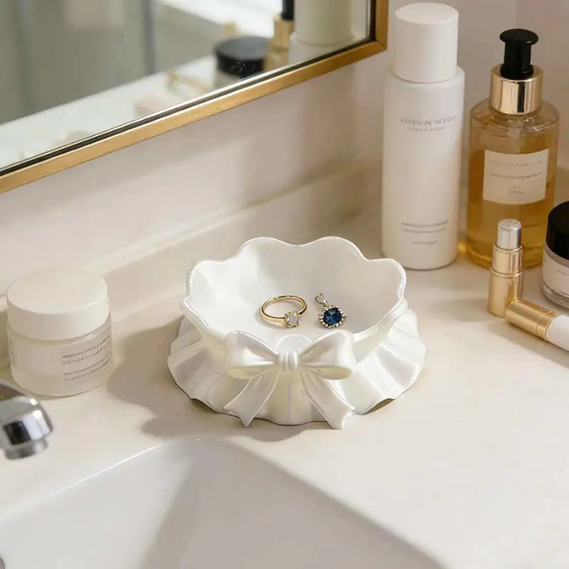 3D Printed White Bow Jewelry Tray | Cute Vanity Organizer Dish Jewelry Organizer Tray Peaceful Pleasures Health and Wellness