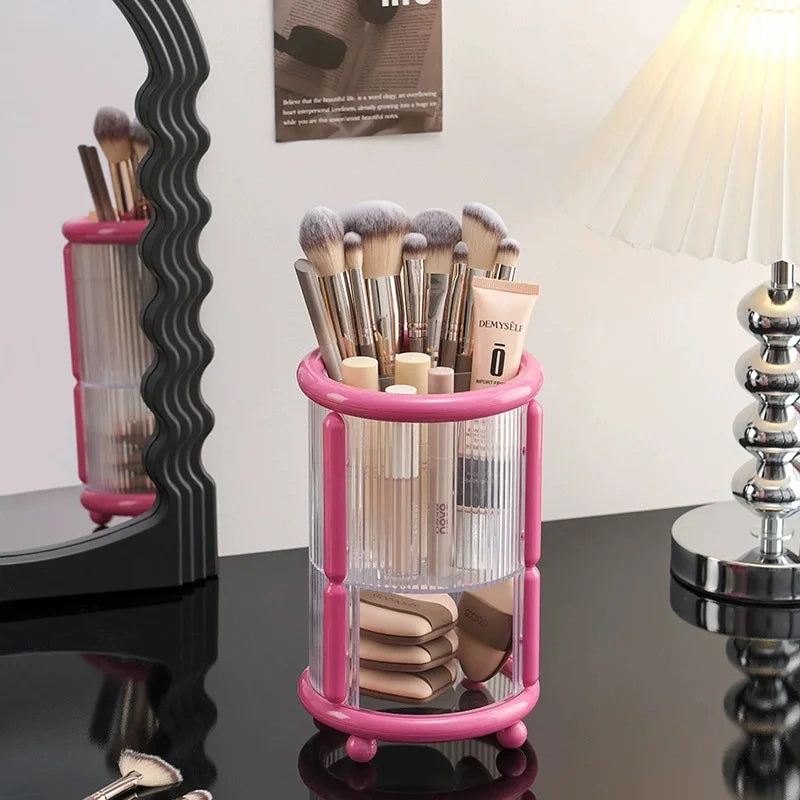 Transparent Plastic Storage Rack Light Luxury Minimalist Makeup Brush Storage Tube Round Square Pen Holder Storage Organizatio Peaceful Pleasures Health and Wellness Round Red