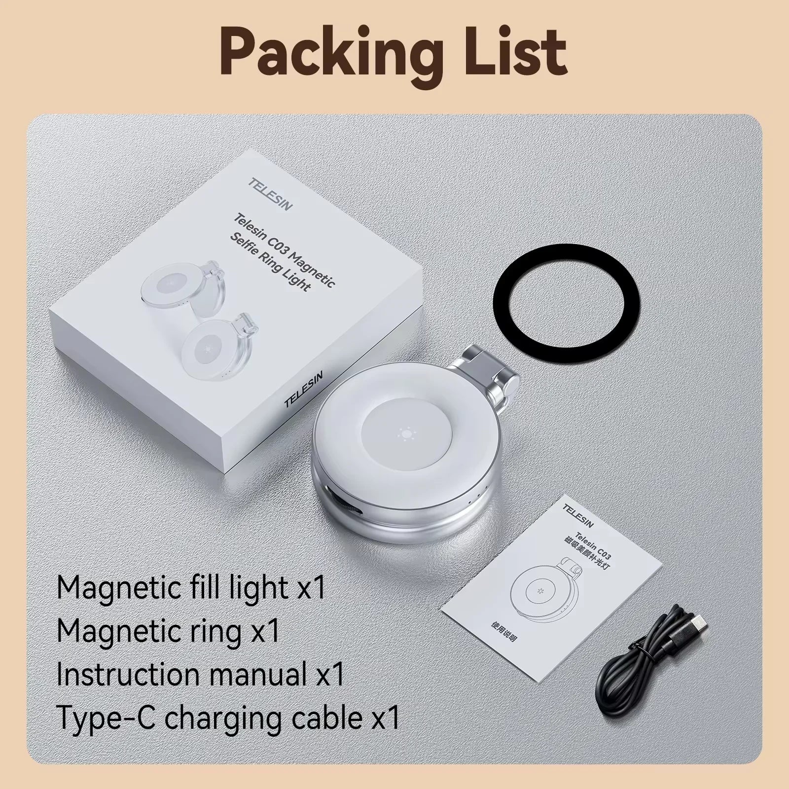 TELESIN Smartphone Magnetic Fill Light Mini Selfie Light 3 Modes Adjustable Brightness for Iphone XIAOMI HUAWEI SAMSUNG Phone Peaceful Pleasures Health and Wellness White Fill-in light China Mainland