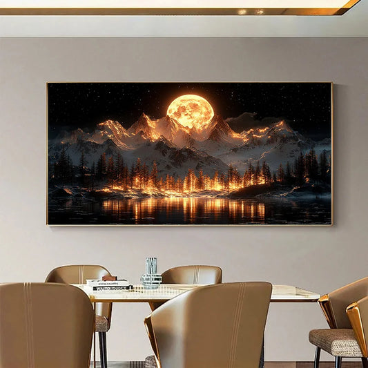 Abstract Moonlit Snow Mountain Canvas Wall Art | Unframed Canvas Wall Art Print Peaceful Pleasures Health and Wellness ZLH7169 60x120cm No Frame