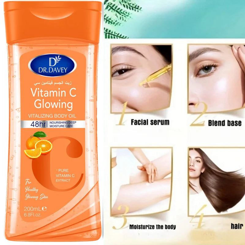 2PCS 200ml DR.DAVEY VITAMIN C Body Oil Body Skin Care Oil Moisturizing Hydrating Care Suitable for All Seasons Body Face Hand Peaceful Pleasures Health and Wellness