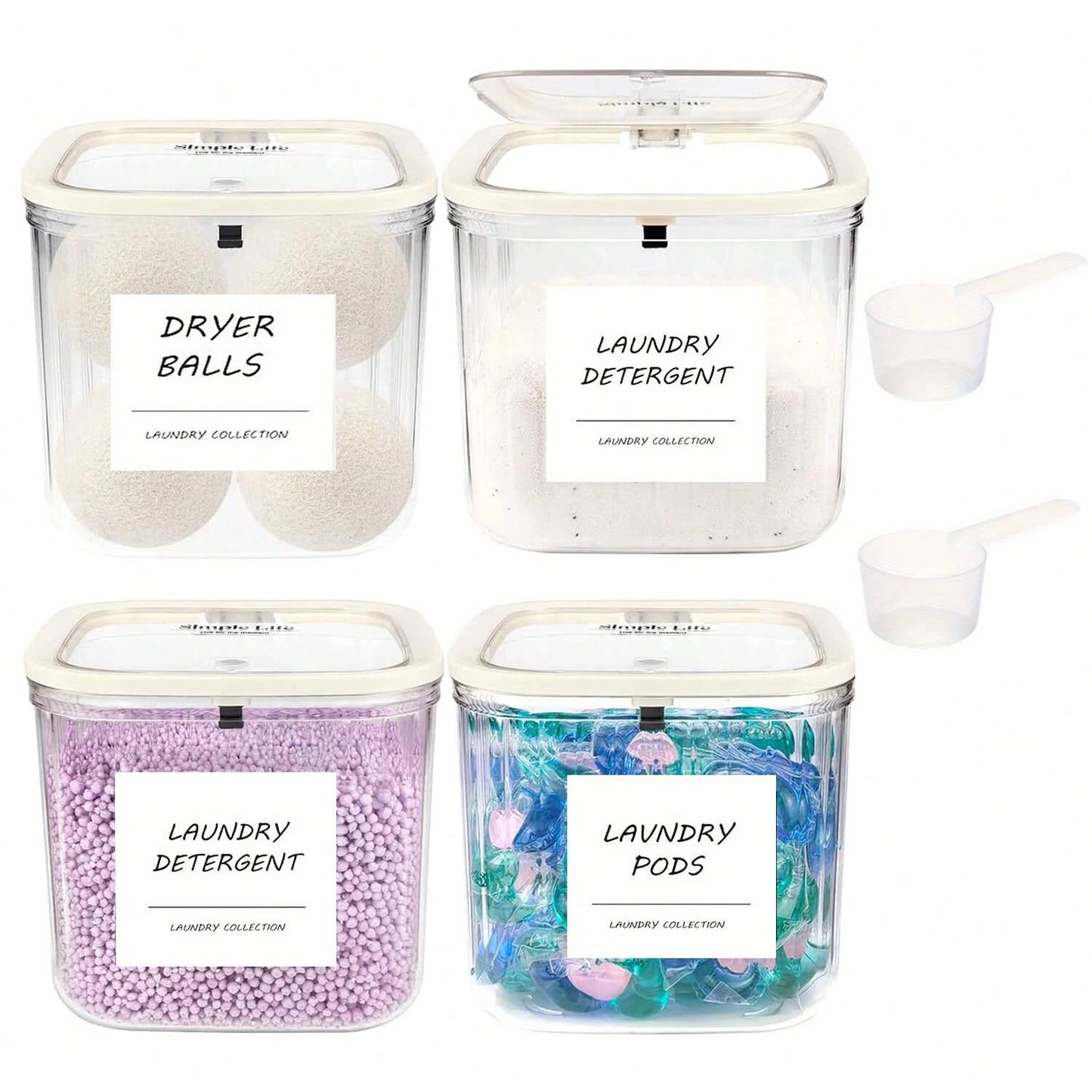 Laundry Pods Container with Pop-Up Lid – Clear Storage Organizer with Labels for Laundry Room