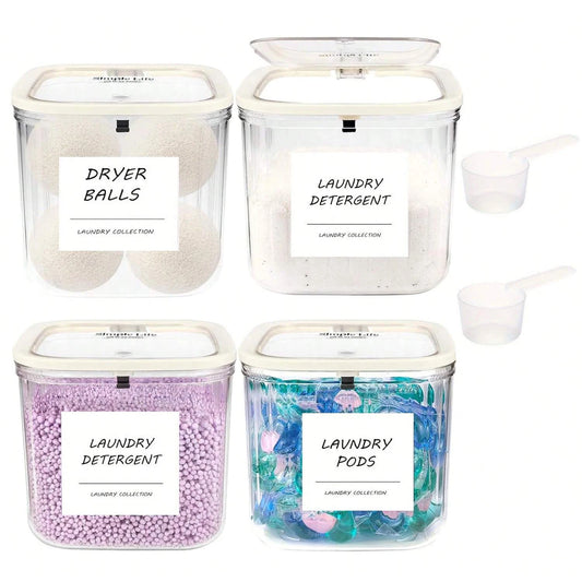 Laundry Pods Container with Pop-Up Lid – Clear Storage Organizer with Labels for Laundry Room Peaceful Pleasures Health and Wellness