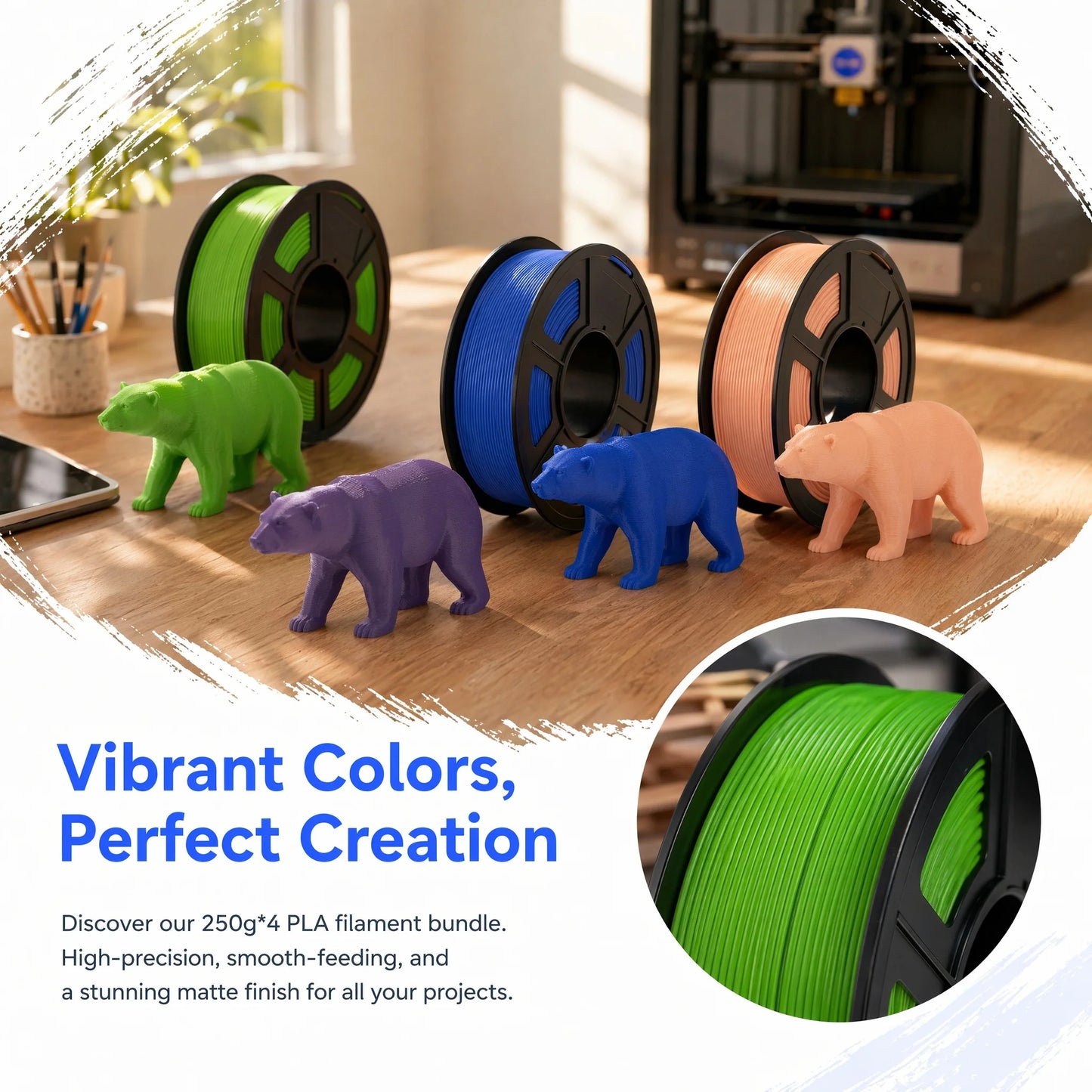 DINGSUN 3D 1.75mm PLA Filament Bundle ±0.02mm | 3 Colors