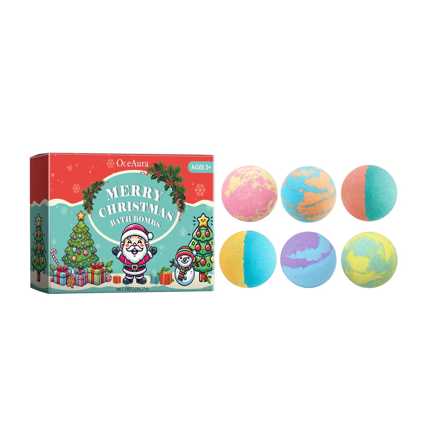 OceAura Christmas Bath Bombs – Colorful Fizzing Spa Gift Set