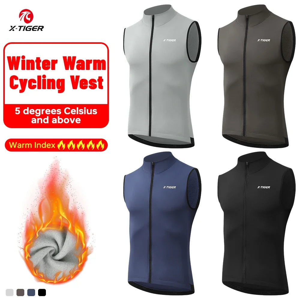 X-TIGER Men's Fleece Cycling Vest – Windproof Winter Jacket