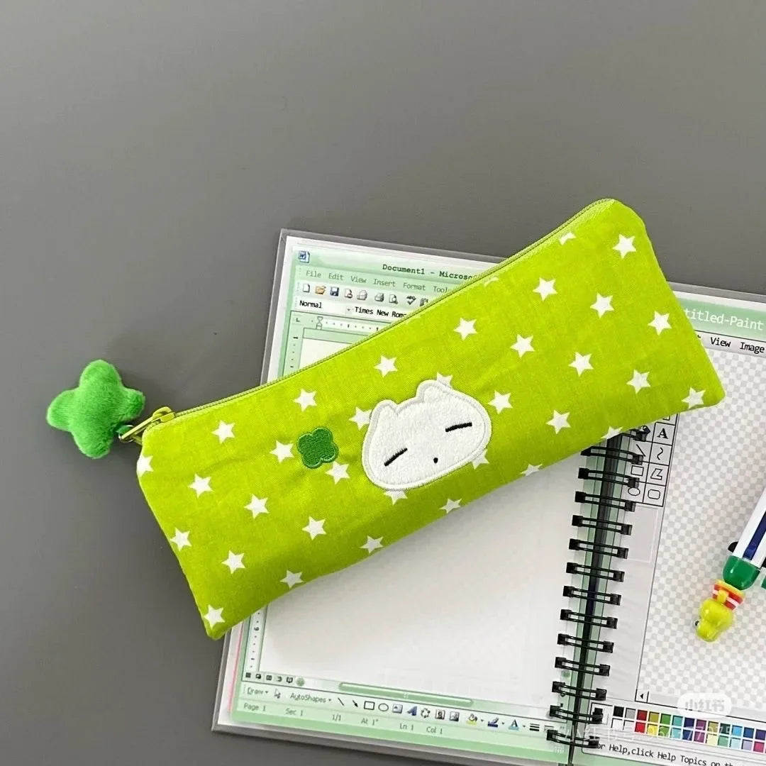 Cute Stars Pencil Case Mesh Multilayer Pencil Bag Multifunctional Large Capacity School Stationery Bag For Boys Girls Peaceful Pleasures Health and Wellness green no pendant