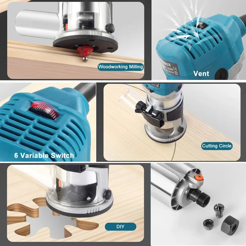 2000W Wood Router Electric Trimmer 220V Woodworking Milling Engraving Slotting Trimming Machine Hand Carving Router Power Tools Peaceful Pleasures Health and Wellness