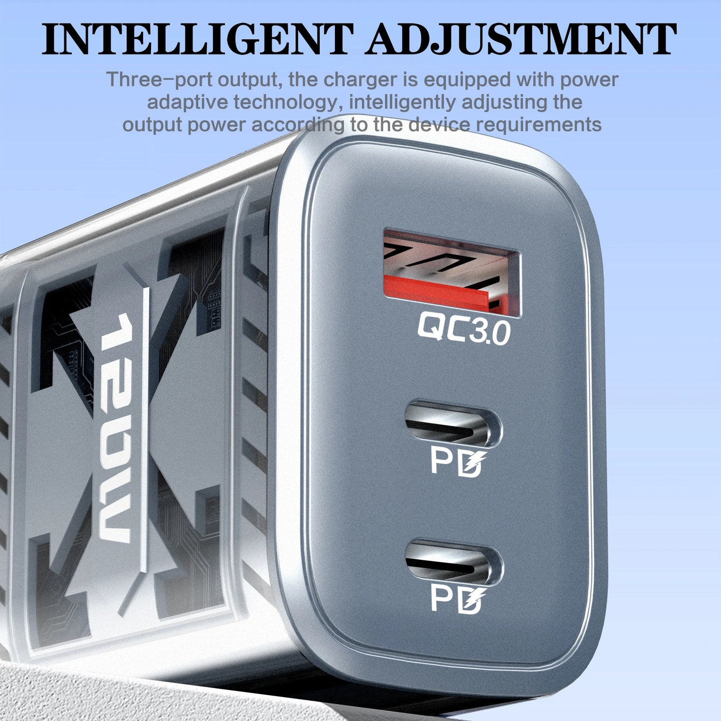 120W USB-C 3-Port Fast Charger PD QC3.0 | EU & US Plug