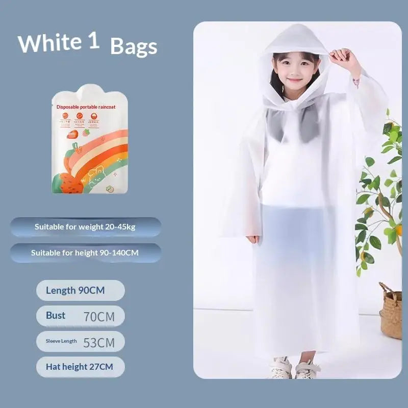 Kids Disposable Rain Poncho with Backpack Space – Long Raincoat