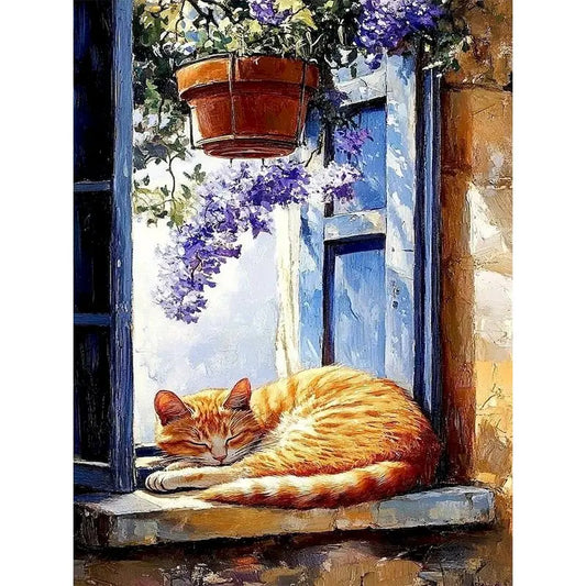 GATYZTORY Painting By Number With Frame Window Cat Picture By Numbers For Adults Landscape Handpainted Home Wall Decoration Peaceful Pleasures Health and Wellness 111 20x30cm Unframed