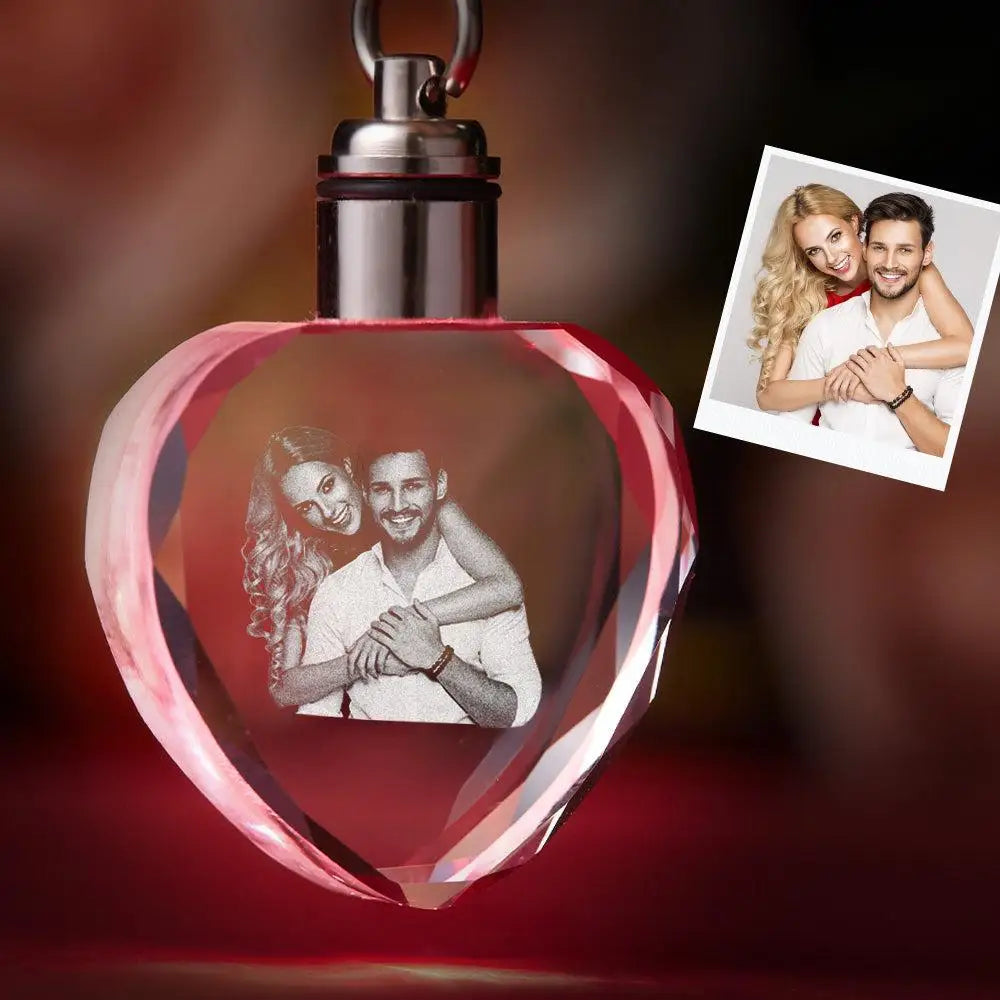 Custom Photo Crystal Keychain LED Light | Laser Engraved Gift